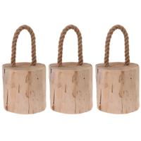 Deurstopper Boomstam - 3x - teak hout - met draagtouw - 14 cm - natuurlijk wonen