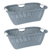 Storage Solutions wasmand - 2x - blauw - 26 liter - kunststof - 40 x 60 x 22 cm - Draagwasmand