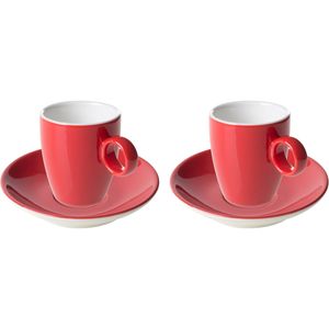 Maastricht Porselein Espressokop en schotel Bart Colour Cafe 6.5 cl - 11 cm Rood Porselein 2 stuks