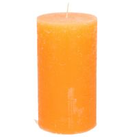 Stompkaars/cilinderkaars - oranje - 7 x 13 cm - rustiek model - thumbnail
