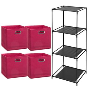 Opbergrek 4-laags Smartrack - 4x mandjes polyester - framboos roze - 34 x 104 cm