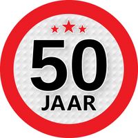 Leeftijdversiering 50 jaar ronde sticker 9 cm