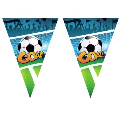 Funny Fashion Voetbal thema vlaggetjes slinger/vlaggenlijn - 2x stuks - groen/blauw - 5 meter