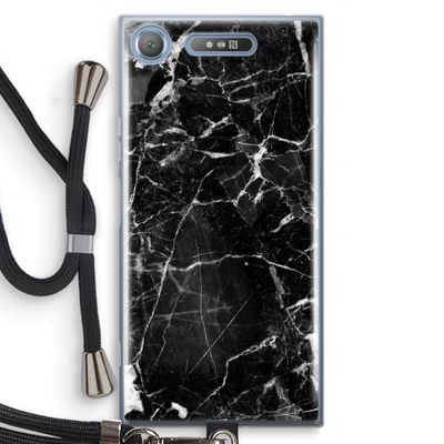 Zwart Marmer 2: Sony Xperia XZ1 Transparant Hoesje met koord