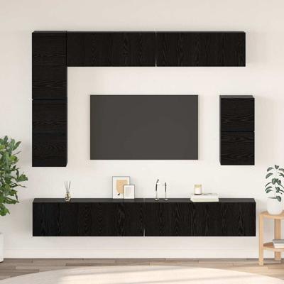 Tv-meubelset met plank Anders met opslag 8 pcs Zwart Eiken