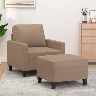 Fauteuil met voetenbank 60 cm kunstleer cappuccinokleurig