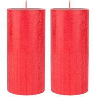 2x stuks rode cilinder kaarsen /stompkaarsen 15 x 7 cm 50 branduren sfeerkaarsen rood - Stompkaarsen