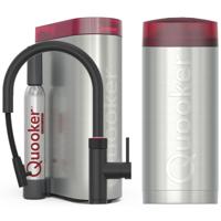 Quooker Flex Round Keukenkraan Set - Kokend Warm- en Koud Water - Uittrekbare Slang - Zwart - Inclusief COMBI Reservoir & CUBE - Direct Gekoeld Bruisend Water