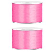 2x Hobby/decoratie roze satijnen sierlinten 3,8 cm/38 mm x 25 meter