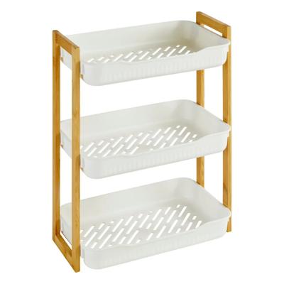 Badkamer douche rekje - 3 laags - recht model - wit - kunststof/bamboe - 35 x 20 x 45 cm