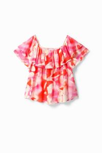 Blouse met ruche en bloemen - RED - L