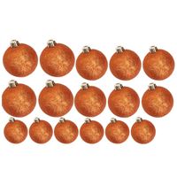 Kerstversiering set glitter kerstballen oranje 6 - 8 -10 cm - pakket van 50x stuks - Kerstbal - thumbnail