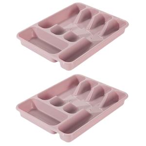 Bestekbak - 2x stuks - roze - 5 vakken - 34 x 26 x 5 cm - lade indeling - bestekhouders