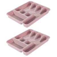 Bestekbak - 2x stuks - roze - 5 vakken - 34 x 26 x 5 cm - lade indeling - bestekhouders