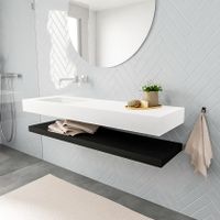 Mondiaz Alan badmeubel 150 cm solid suface planchet urban vrijhangend wastafel links zonder kraangat wit