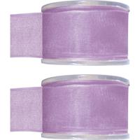 Hobby/decoratie sierlint - 2x - lila paars - organza - 4 cm x 20 meter Hobby/decoratie sierlint - 2x - lila paars - organza - 4 cm x 20 meter