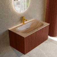 Badmeubel Mondiaz Kurve-Dlux | 80 cm | Meubelkleur Ruby | Wastafelkleur Arena | Solid surface | Wasbak midden spoelbak | 1 kraangat