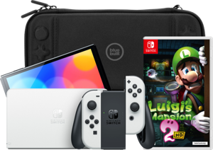 Nintendo Switch OLED Wit + Luigi's Mansion 2 HD + BlueBuilt beschermhoes