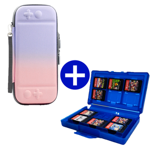 Case geschikt voor Nintendo Switch / Nintendo Switch OLED + Game Card hoes - 12 Games - Draagtas - Opbergtas - Paars/Roze/Blauw