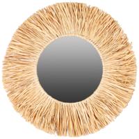 Natural Living Wandspiegel - Boho/ibiza stijl - raffia - lichtbruin - rond - 46 cm Natural Living Wandspiegel - Boho/ibiza stijl - raffia - lichtbruin - rond - 46 cm