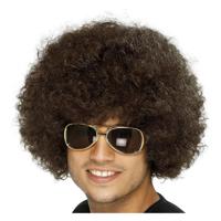 Smiffys Mega afro pruik - bruin - krullen - dames en heren - Seventies