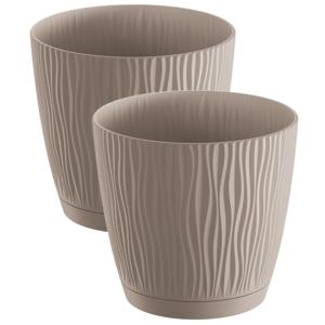 Plantenpot/bloempot Waves - 4x stuks - kunststof - taupe - D15 x H14 cm - binnen/buiten