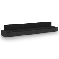5-delige Loungeset met kussens poly rattan zwart