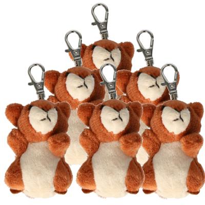 Nature Planet Knuffeldier eekhoorn sleutelhanger - 6x - zachte pluche stof - veel details - bruin -