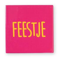 Siertegel Feestje - roze/geel - 10x10x0.5 cm - thumbnail