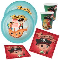 Piraten thema feest wegwerp servies set - 20x bordjes / 20x bekers / 20x servetten