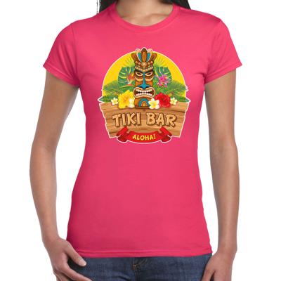 Hawaii feest t-shirt Tiki Bar Aloha - voor dames - roze - Party verkleedkleding - carnaval Hawaii feest t-shirt Tiki Bar Aloha - voor dames - roze - Party verkleedkleding - carnaval