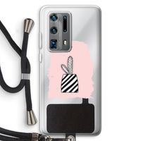 Zwart-wit cactus: Huawei P40 Pro Plus Transparant Hoesje met koord