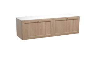 Balmani Lemon zwevend badmeubel 180 x 55 cm verweerd eiken met Stretto enkel of dubbel wastafelblad in solid surface mat wit