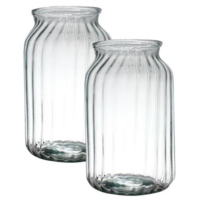 Hakbijl Glass Bloemenvaas Organic - 2x - transparant - eco glas - D18 x H30 cm - Melkbus vaas