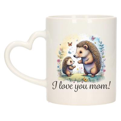 Cadeau koffie/thee mok mama - hartjes oor - I love you - egeltje - 300 ml - Moederdag Cadeau koffie/thee mok mama - hartjes oor - I love you - egeltje - 300 ml - Moederdag