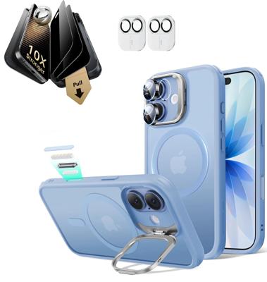iPhone 17 Bundle Classic Hybrid Magnetic Case (Stash Stand) and Armorite Pro Privacy Screen Protector - Frosted Light Blue