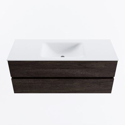 MONDIAZ VICA 120cm badmeubel onderkast Dark Brown 2 lades. Wastafel CLOUD midden 1 kraangat, kleur Talc.