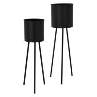ML-Design bloemenstandaard set van 2, zwart, 22x22,5x66 cm/23x26x79 cm, gemaakt van staal, metalen frame