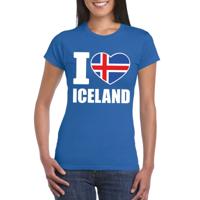 IJsland supporters kleding t-shirt - voor dames - blauw - met vlag kleuren print - korte mouwen