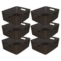 Opbergmand/kastmandje - 6x - 12 liter - bruin - geweven kunststof - 36 x 28 x 13 cm