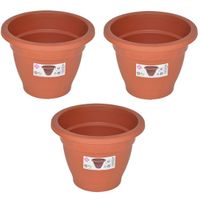 Set van 5x stuks terra cotta kleur ronde plantenpot/bloempot kunststof diameter 16 cm