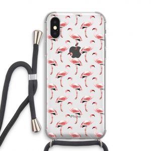 Flamingoprint groen: iPhone XS Transparant Hoesje met koord