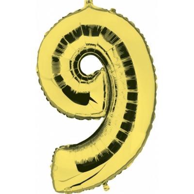 Cijfer ballon 9 - goudkleurig - leeftijd - 7e jaar - folie ballonnen - verjaardag en jubileum versie Cijfer ballon 9 - goudkleurig - leeftijd - 7e jaar - folie ballonnen - verjaardag en jubileum versie