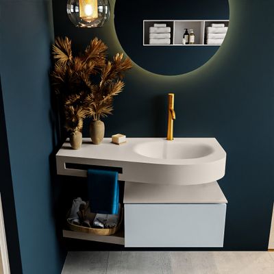 MONDIAZ RIVA 100cm badmeubel onderkast / planchet kleur Clay met 1 lade. Wastafel DULCET rechts 1 kraangat kleur Linen. MONDIAZ RIVA 100cm badmeubel onderkast / planchet kleur Clay met 1 lade. Wastafel DULCET rechts 1 kraangat kleur Linen.