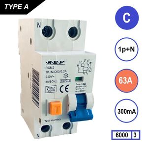 SEP Aardlekautomaat 63A C Kar 300mA 2 polig 36mm RCM2 Kema Keur 230V automaat en aardlek in een