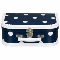 Kinderkoffer polkadot - blauw / wit - 25 cm - karton - logeerkoffer / opbergkoffer - kraamcadeau