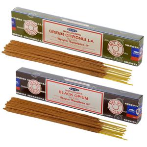 Satya Wierook cadeaus set - 2x geurstokjes - Citronella en Zwarte Opium geur - Meditatie