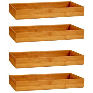 4x Stuks Kast/lade/make-up organizers bamboe hout bakje 38 x 15 x 5 cm