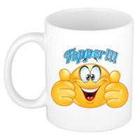 Cadeau koffie/thee mok - duim omhoog smiley - topper - blauw - 300 ml - keramiek