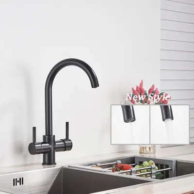 Keukenkraan met Filterfunctie - Enkel Handvat | Chroom/Zwart | Warm & Koud Water | Dekgemonteerd